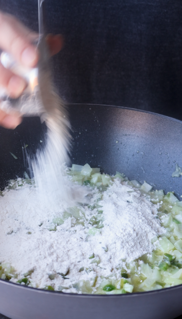 Saute onions and jalapeños in butter and garlic then add flour

Afghan Macaroni and Cheese